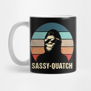 Sassy-Quatch Funny Bigfoot Lover Pun Vintage Distressed Sunset Mug